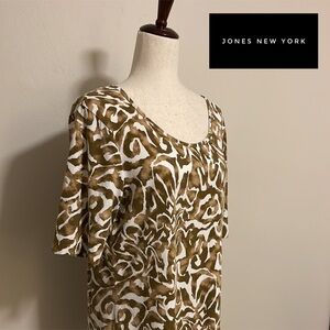 Jones New York, XL, Animal Print, Cotton, Short Sleeved Top with Scoop Neck